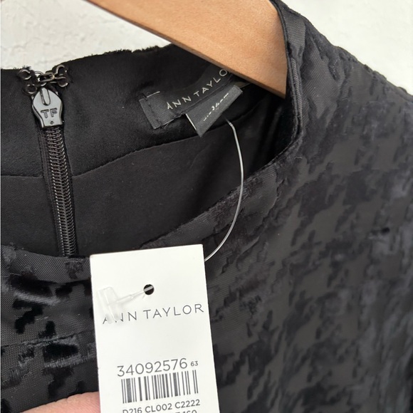 Ann Taylor NWT Black Houndstooth Sheer Sleeve A-Line Belted Dress Size 16 - Picture 6 of 11